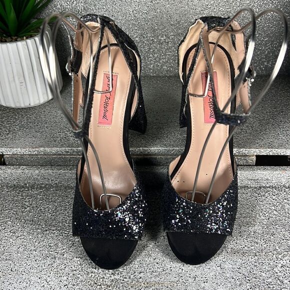 Betsey Johnson Black Rainbow Glitter Glissten Ankle Strap Sandal Block Heels 7.5 - Picture 7 of 10